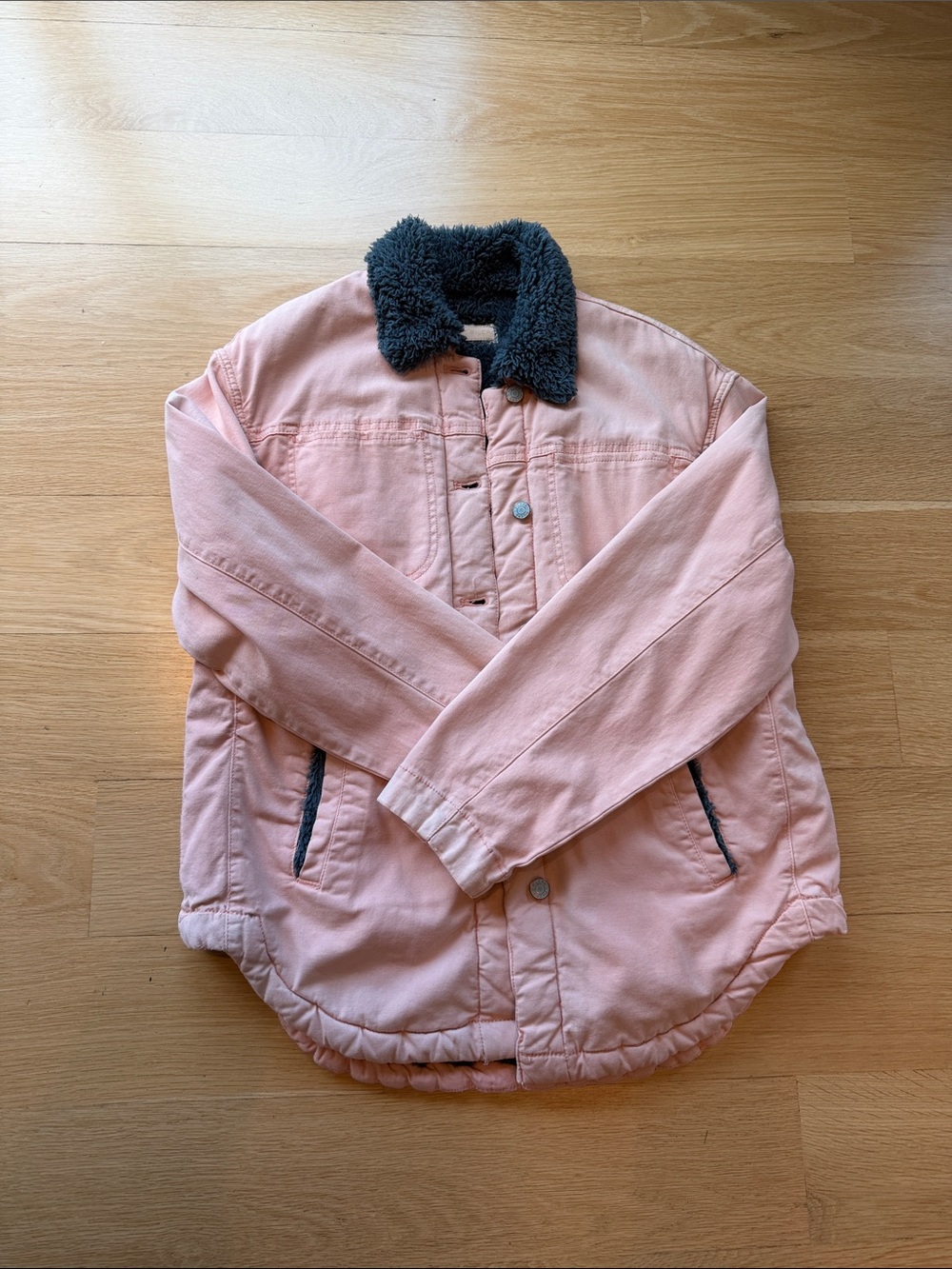Pink Sherpa Collar Denim Jacket